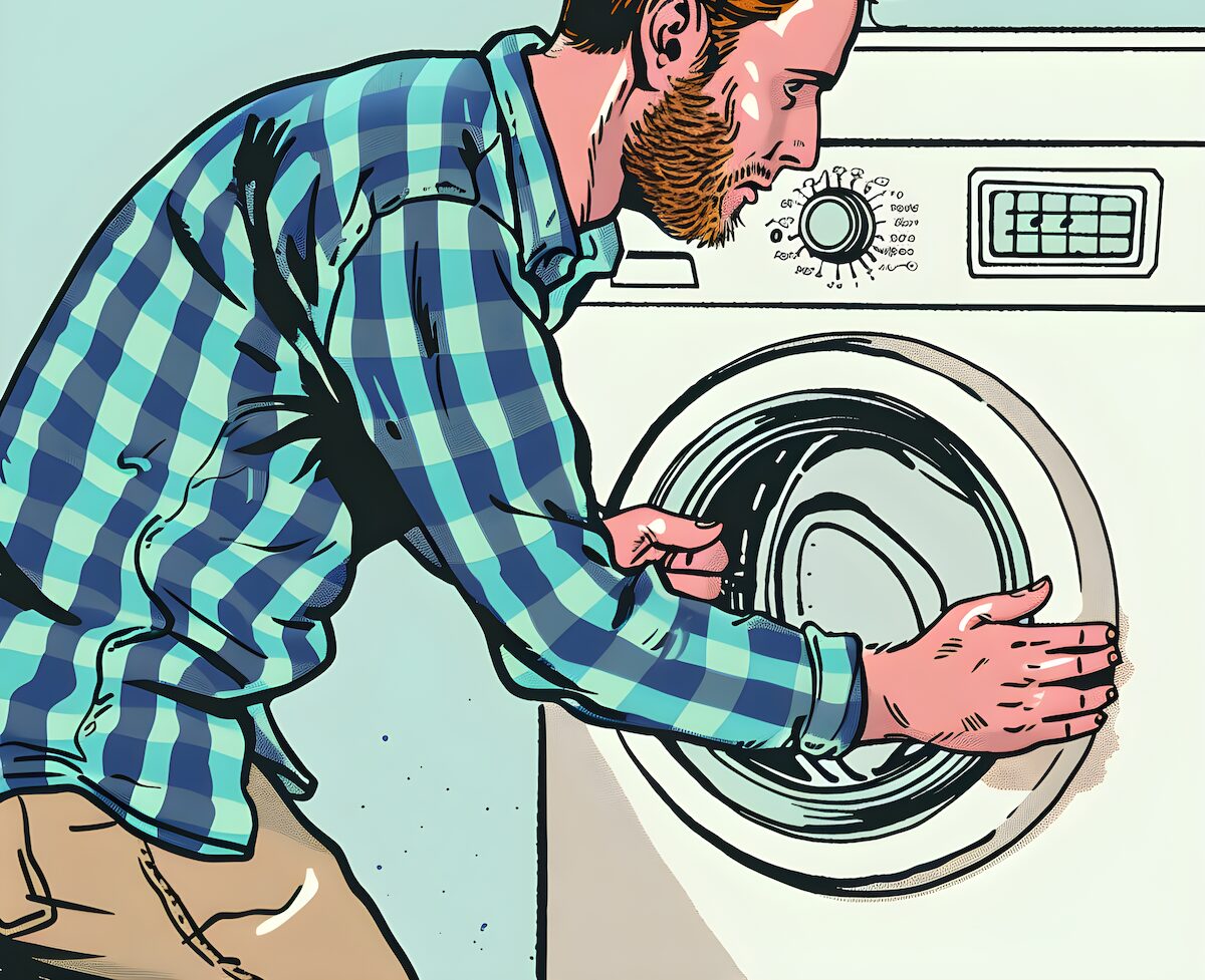 ドラム式洗濯機を使っている男性のイラスト