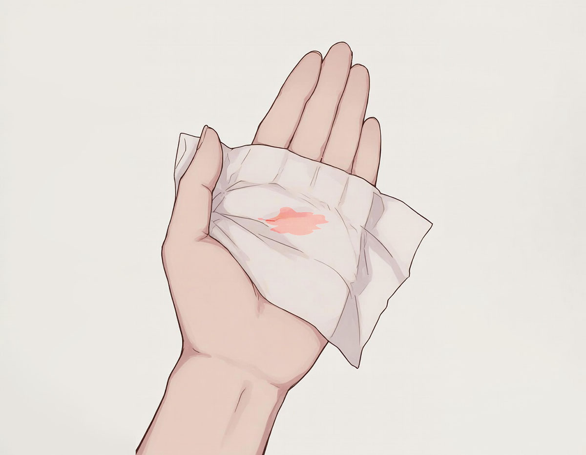 肛門についたローションをティッシュで拭き取る＆血がついてないかもチェックする